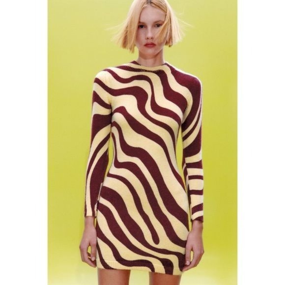 Zara | Dresses | Zara Jacquard Knit Dress Size Small Wool Blend